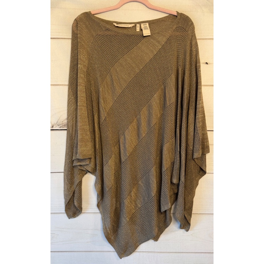 Soft Surroundings Metallic Gold Asymmetrical Poncho Sweater Missy One Size 1CV02